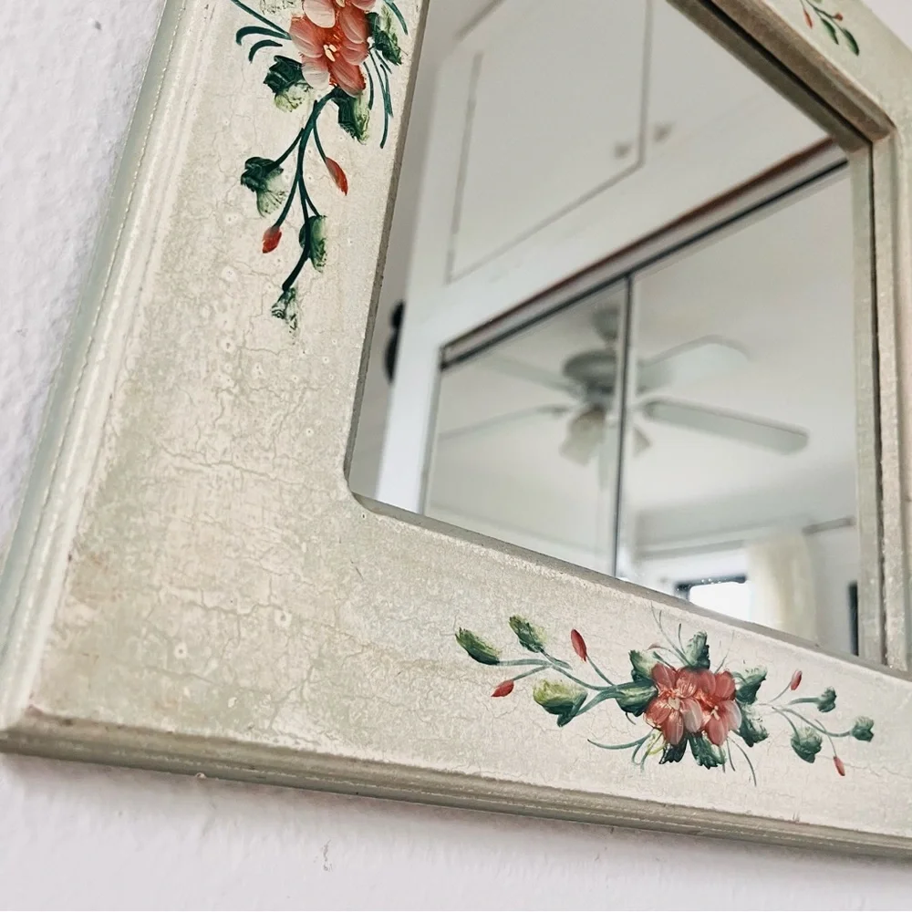 Vintage Square Decorative Floral Mirror - Shabby Chic, Cottage Wall Home Decor